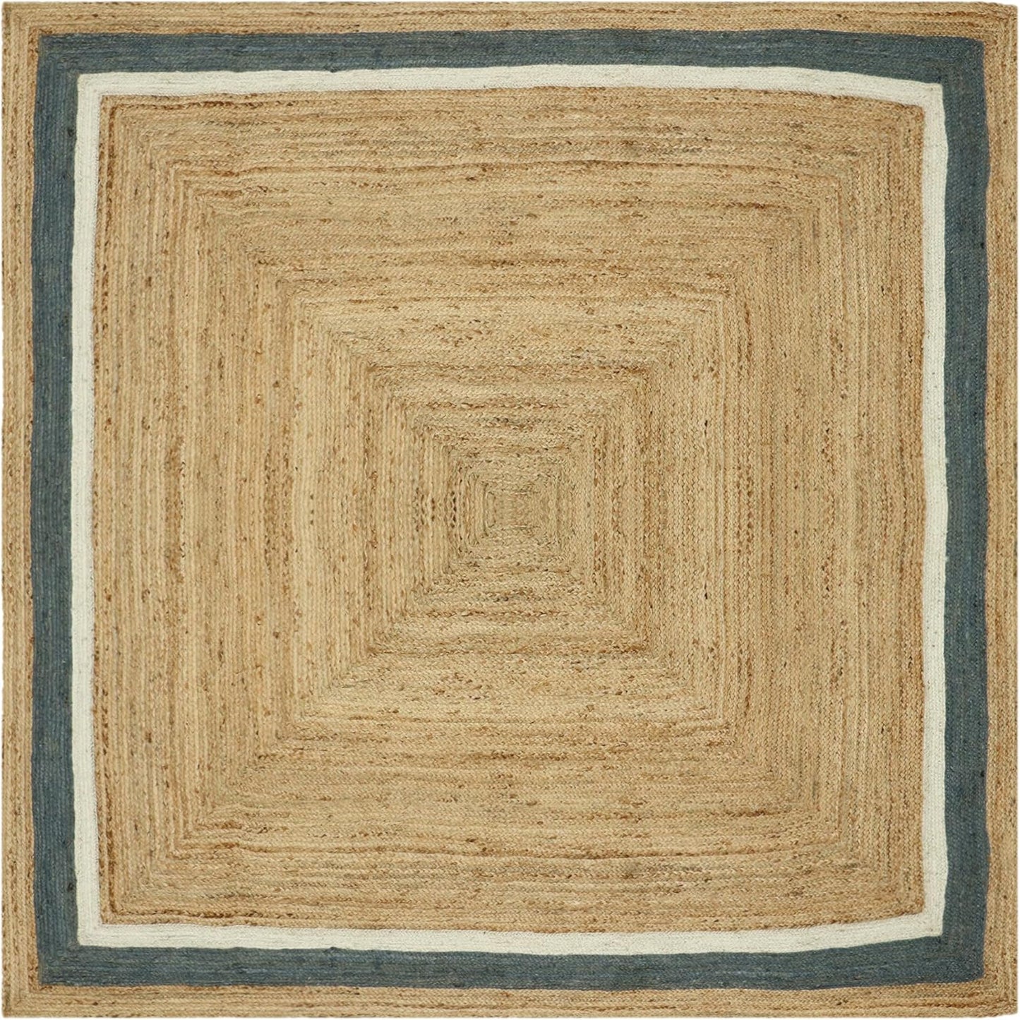 Scalloped Edge Kilim Rug 3' Square Rug Beige & Multicolor Cape Cod Design Carpet Thick 0.27 inches Hand Braided Jute Flatweave Indoor Outdoor Use Rugs for Bedroom, Kitche, Yoga Mat