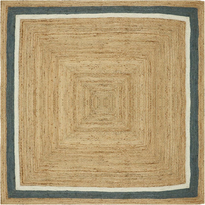 Scalloped Edge Kilim Rug 3' Square Rug Beige & Multicolor Cape Cod Design Carpet Thick 0.27 inches Hand Braided Jute Flatweave Indoor Outdoor Use Rugs for Bedroom, Kitche, Yoga Mat