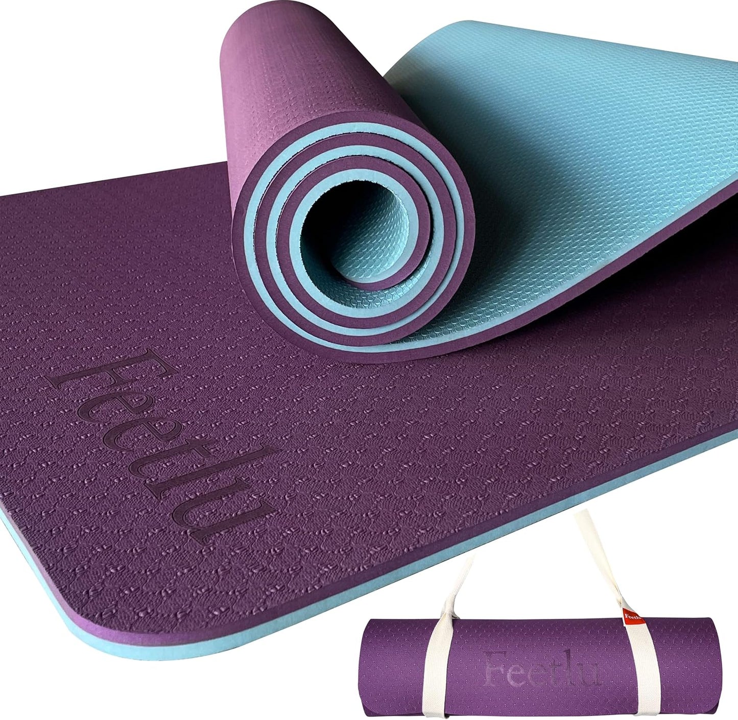 Extra Thick Exercise Yoga Mat with Strap - 2/5 Inch (10MM), Non-Slip Workout Mat for Yoga, Pilates, and Floor Exercises