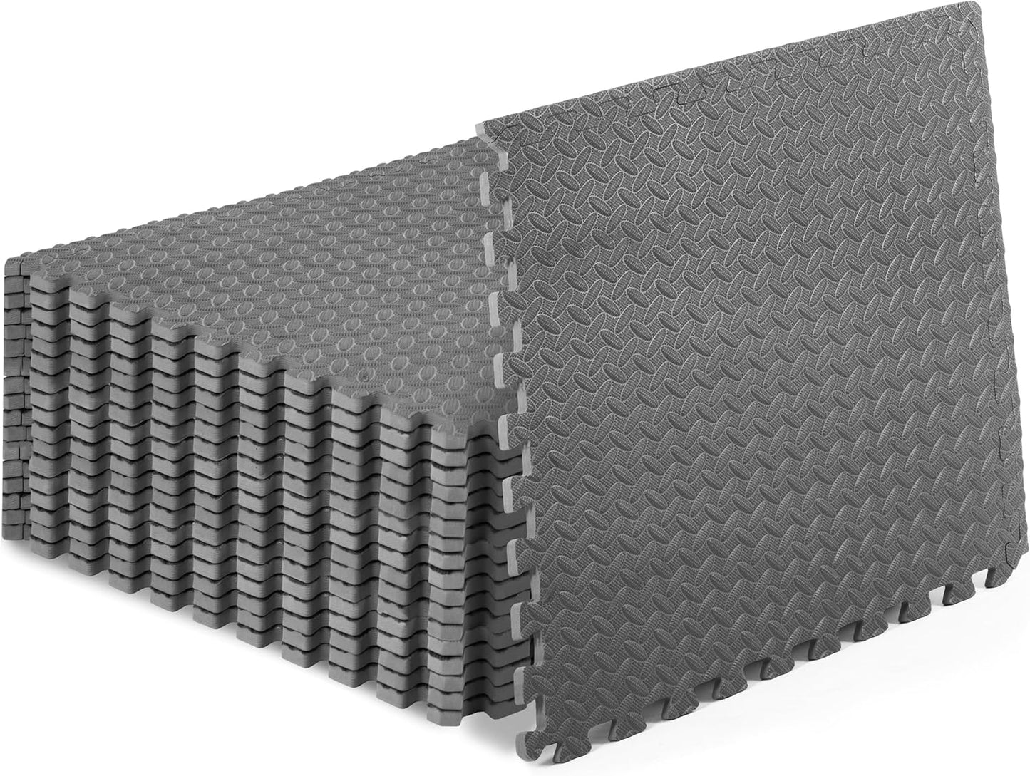 ProsourceFit Exercise Puzzle Mat ½-inch, EVA Interlocking Foam Floor Tiles for Home Gym, Workout Equipment, Kids Play Areas, Black, 24 SQ FT - 6 Tiles