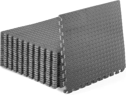ProsourceFit Exercise Puzzle Mat ½-inch, EVA Interlocking Foam Floor Tiles for Home Gym, Workout Equipment, Kids Play Areas, Black, 24 SQ FT - 6 Tiles