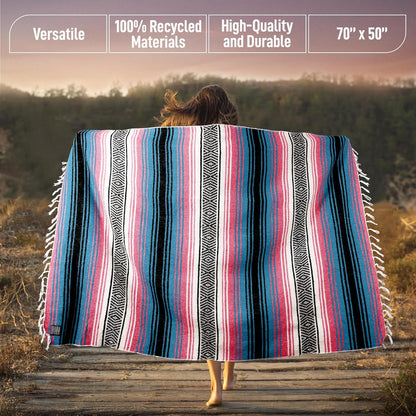 Hydration Nation Authentic Large Handwoven Mexican Blanket - Soft Yoga - Durable Serape - Lightweight Falsa, Beach, Camping, Picnic, Outdoor 70"x50" - Mandarin