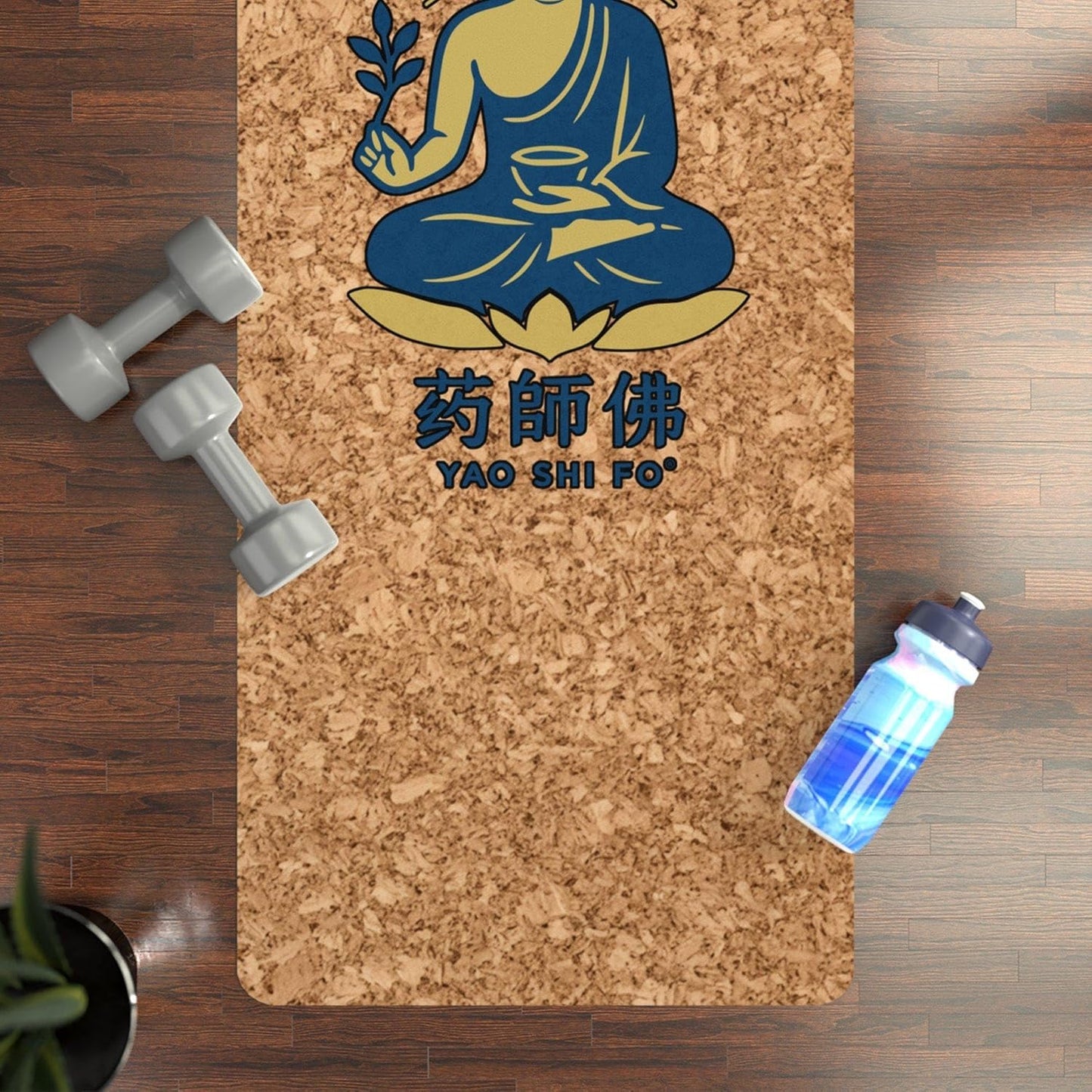 Yoga Mat 183 x 60 cm - 4 mm FSC Cork + Natural Rubber - BLUE & GOLD