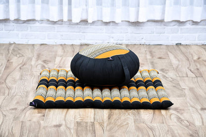 Leewadee Meditation Cushion Set – 1 Round Zafu Meditation Pillow and 1 Square Roll-Up Zabuton Meditation Mat, Pillows Bundle Filled with Kapok