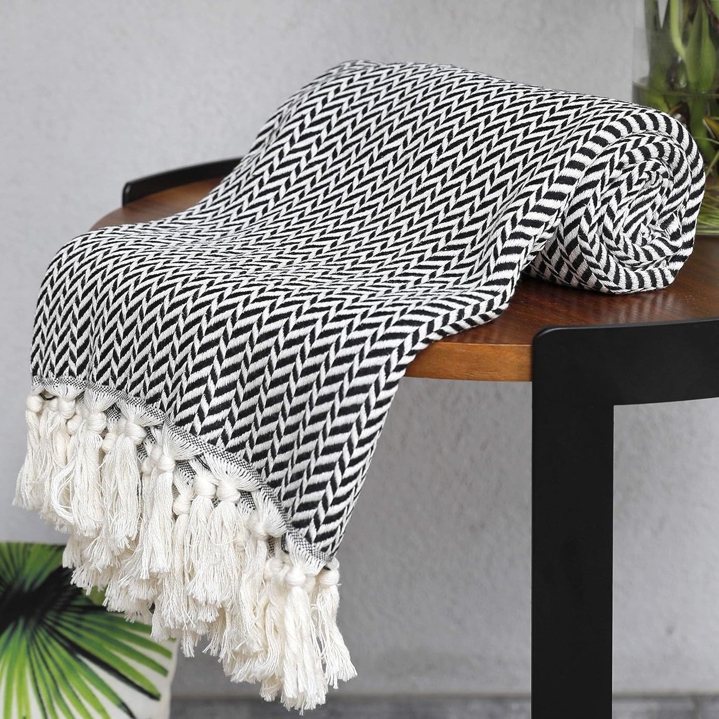 Peshtemania Premium Cotton Throw Blanket, 50x60 inches, Light Blue, Turkish Herringbone, Farmhouse Decor, Yoga Blanket, Picnic Blanket