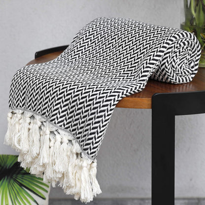 Peshtemania Premium Cotton Throw Blanket, 50x60 inches, Light Blue, Turkish Herringbone, Farmhouse Decor, Yoga Blanket, Picnic Blanket