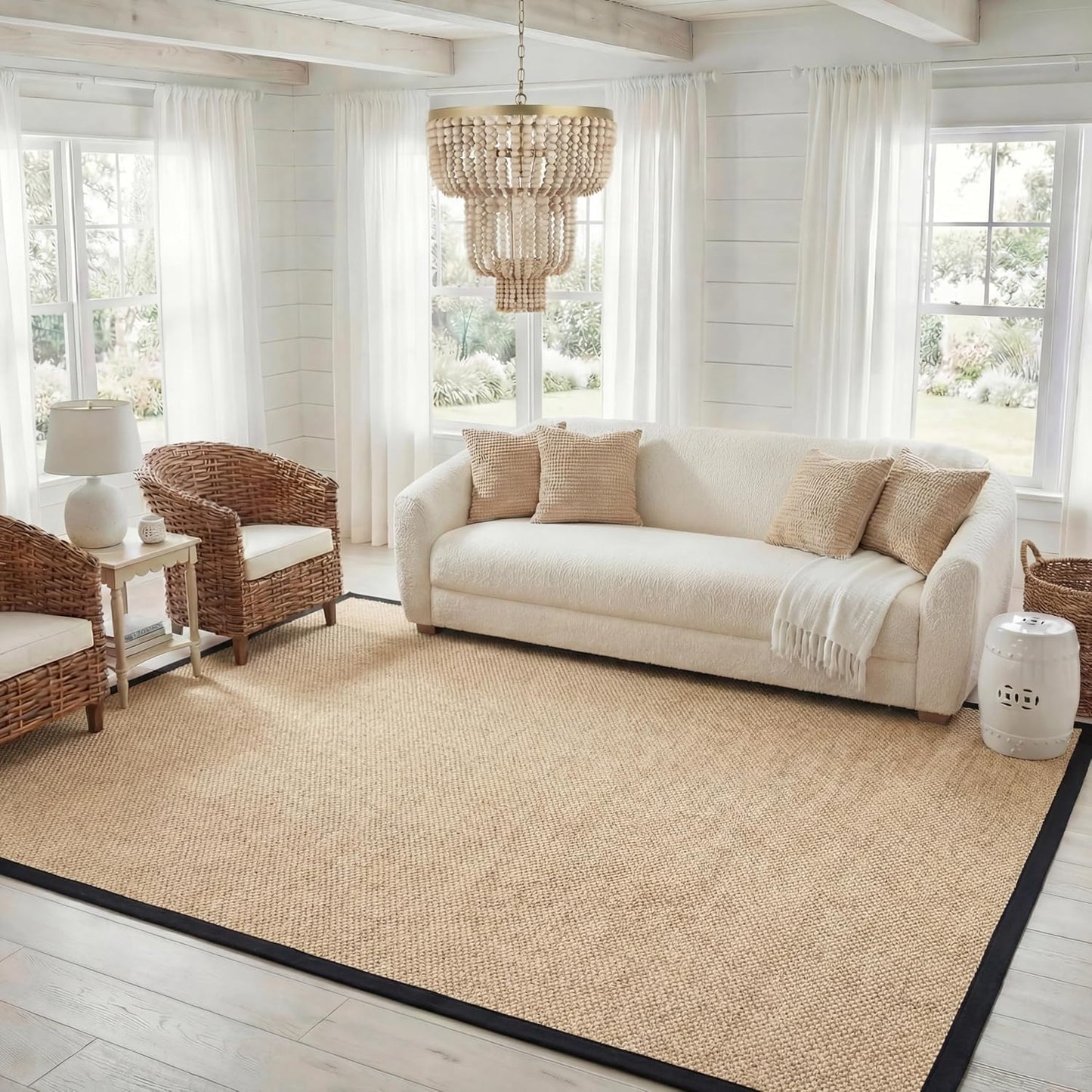 SAFAVIEH Area Rug 11x15 - Natural Fiber Collection - Large - Maize & Linen Color, Sisal, Woven Design with Border (NF141B) - Colors A