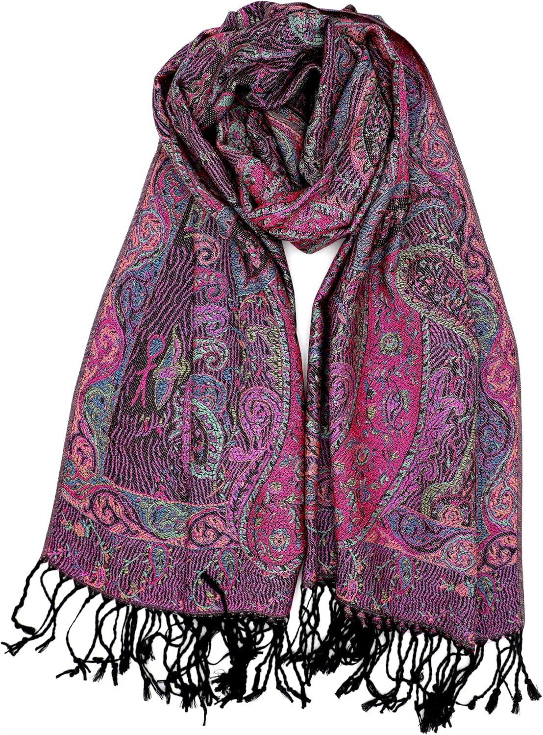 Achillea Reversible Paisley Pashmina Rave Scarf – Exotic Indian Shawls and Wraps for Evening Dresses, Festivals, All Seasons - Colors A