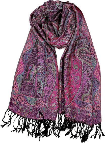 Achillea Reversible Paisley Pashmina Rave Scarf – Exotic Indian Shawls and Wraps for Evening Dresses, Festivals, All Seasons - Colors A