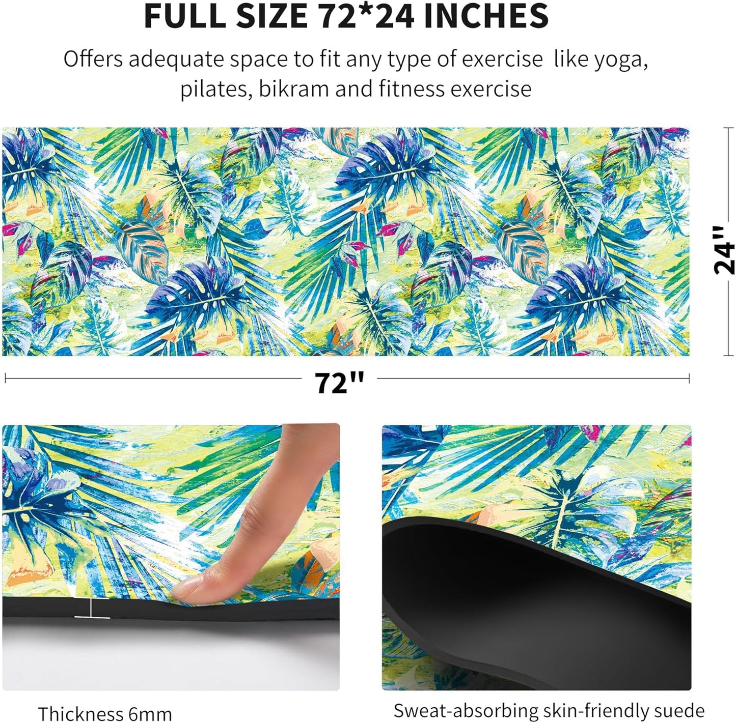nuveti Yoga Mat Print Extra Thick TPE Non Slip Fitness Exercise Mat with Carrying Bag,72"x24" Extra Thick 6MM Exercise & Workout Mat for Yoga, Pilates Fitness and Floor Exercises - Colors A