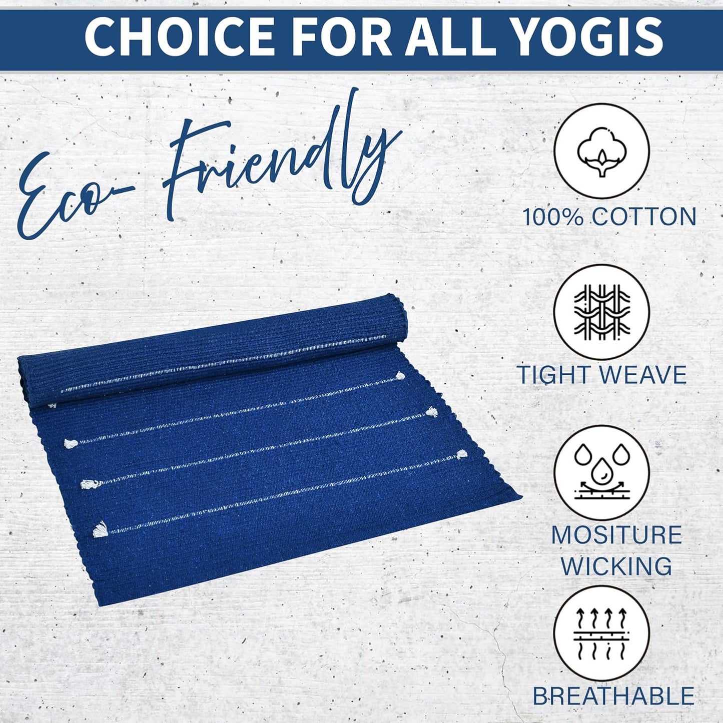 100% Organic Anti-Skid Cotton Yoga or Meditation Mat: Hand-Woven, and Extra-Long(28'’ x 74'’) for Ultimate Comfort and Stability with Cotton Carry bag