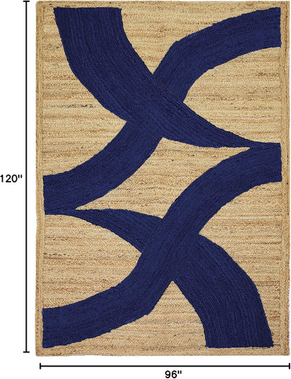 Premium Quality Jute Rug 4x6 Feet Area Rug Natural Fiber Jute Rugs Thick 0.27" Black Abstract Pattern Geometric Rugs for Kids Room, Living Room, Yoga Mat, Indoor Outdoor Carpet - Colors A