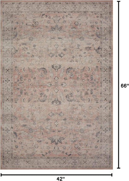 Loloi Hathaway Collection HTH-06 Blush/Multi 2'-6" x 7'-6", .25" Thick, Runner Rug, Soft, Durable, Printed, Modern, Low Pile, Non-Shedding, Easy Clean, Living Room Rug