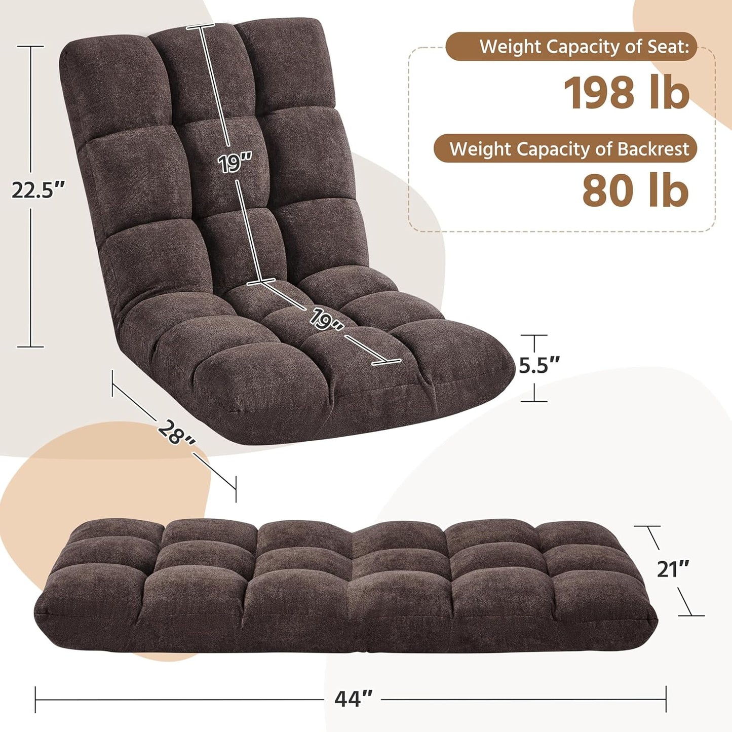 Yaheetech Adjustable Floor Chair with Back Support, Foldable Thick Padded Seat for Meditation&Gaming on Floor, Space Saving Lazy Lounger for Bedroom Dorm, Black