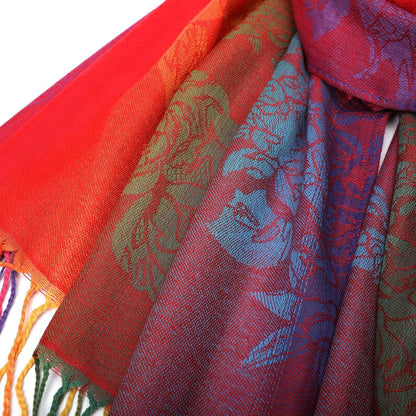 Colorful flowers Jacquard cotton pashmina Women Wrap Shawl tassels Scarves