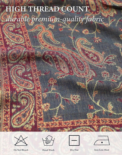 Achillea Reversible Paisley Pashmina Rave Scarf – Exotic Indian Shawls and Wraps for Evening Dresses, Festivals, All Seasons - Colors B