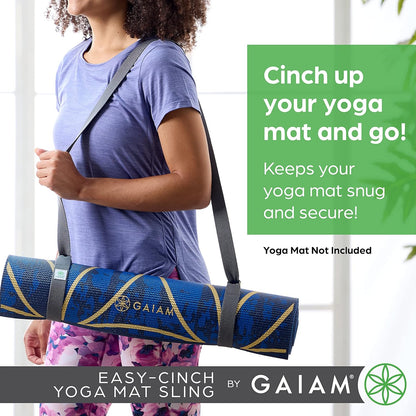 Gaiam Easy-Cinch Yoga Mat Sling - Durable Carrying Strap for Yoga Mat with Metal D-Rings for Secure Fit (No Mat Included)