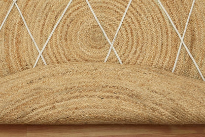 Kilim Rug 3' Round Area Rug Olive Beige White Braided Jute Carpet, Indoor Outdoor Flatweave Rug for Bedroom, Bedside, Kitchen, Beach & Terrace Yoga Mat - Colors A