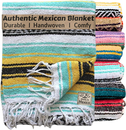 Del Mex Classic Mexican Blanket, Large Authentic Woven Falsa Throw (70"x50"), Artisan Southwest Décor for Beach, Yoga, Outdoors (Lavender)