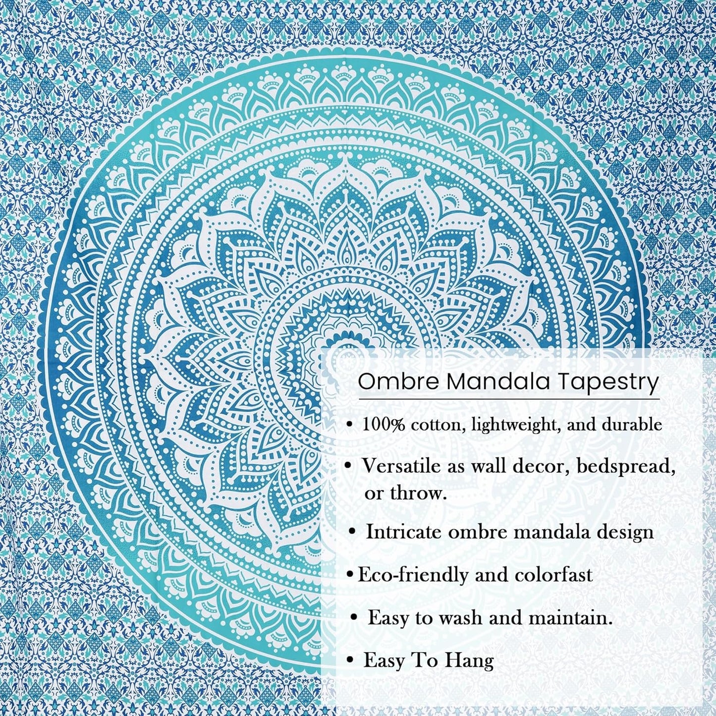 THE ART BOX Original Gold Tapestry Wall Hanging Mandala – Cotton Throw Tapestry – Boho Bedding White and Gold Medium Bedspread 54x60 Inches – Meditation & Yoga Rug Mat