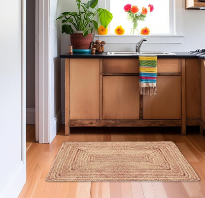 COTTON CRAFT Jute Rug - 2 Pack Braided 100% Jute Door Mat - Woven Neutral Reversible Small Rug - Entryway Kitchen Living Room Bedroom Bathroom Farmhouse Rustic Boho Throw Mat - 22 x 34 - Natural