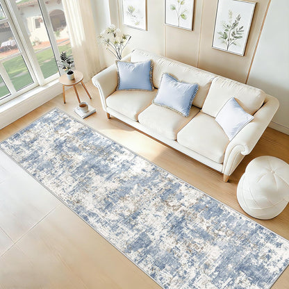 XLUEZ 8x10 Area Rugs for Living Room, Washable Modern Abstract Large Area Rug Neutral Soft Non Slip Kids Rug Stain Resistant Indoor Carpet for Bedroom Nursery Dining Children's Room(Blue, 8'x10')