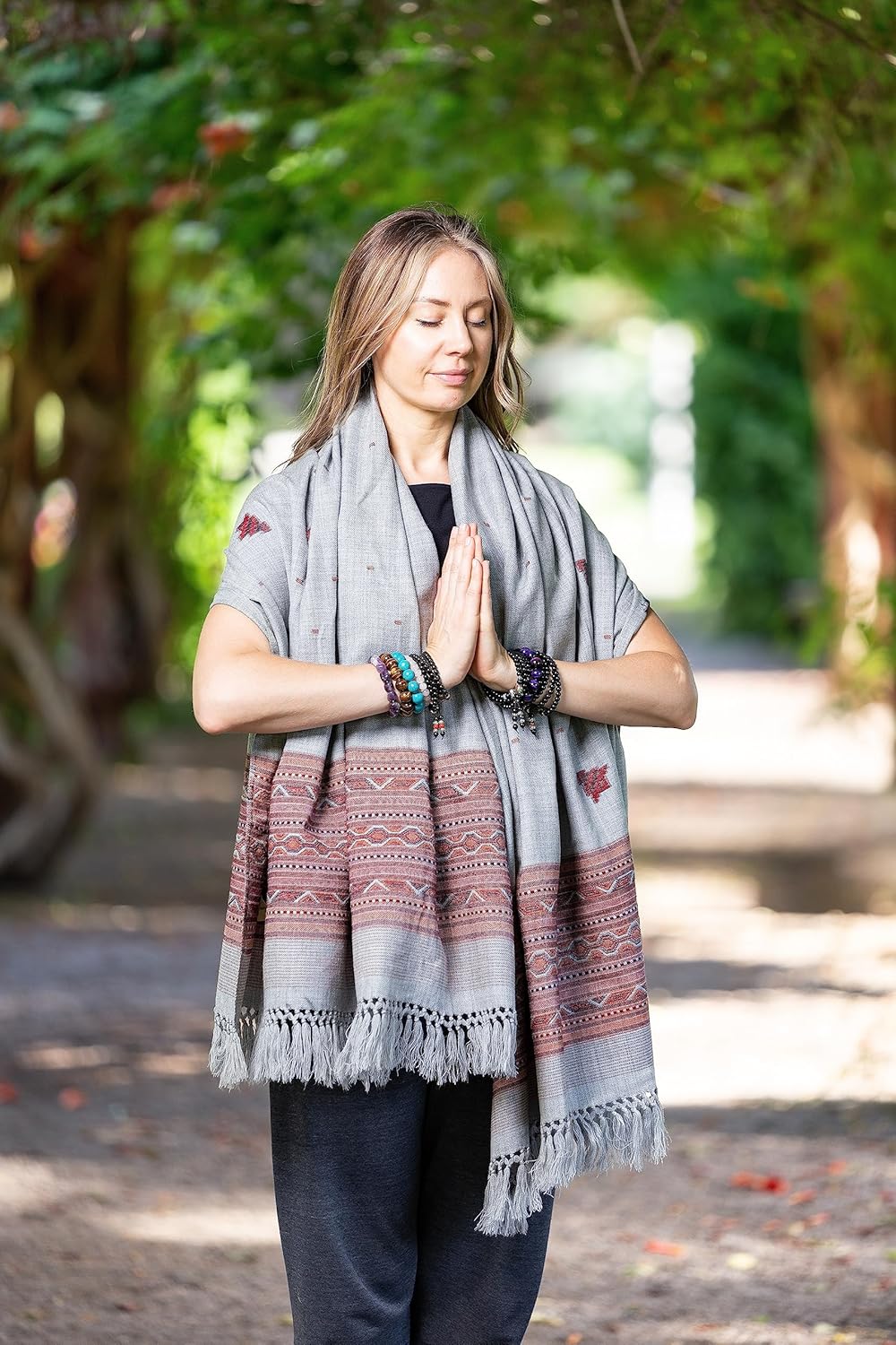 Exotic Vegan Meditation Shawl - Large Unisex Prayer Wrap, Oversize Scarf & Versatile Indian Style Blanket