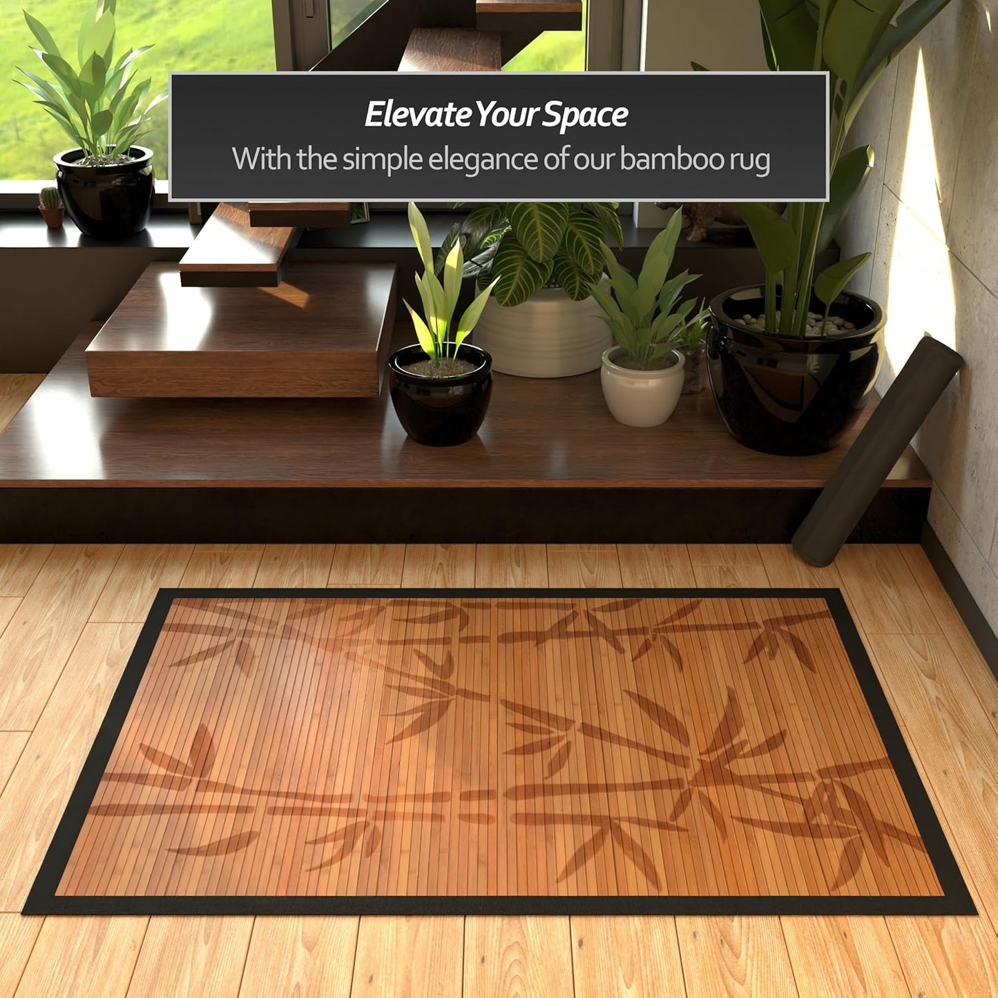 Red Lantern Bamboo Rug - Little Leaf - 4' x 6'