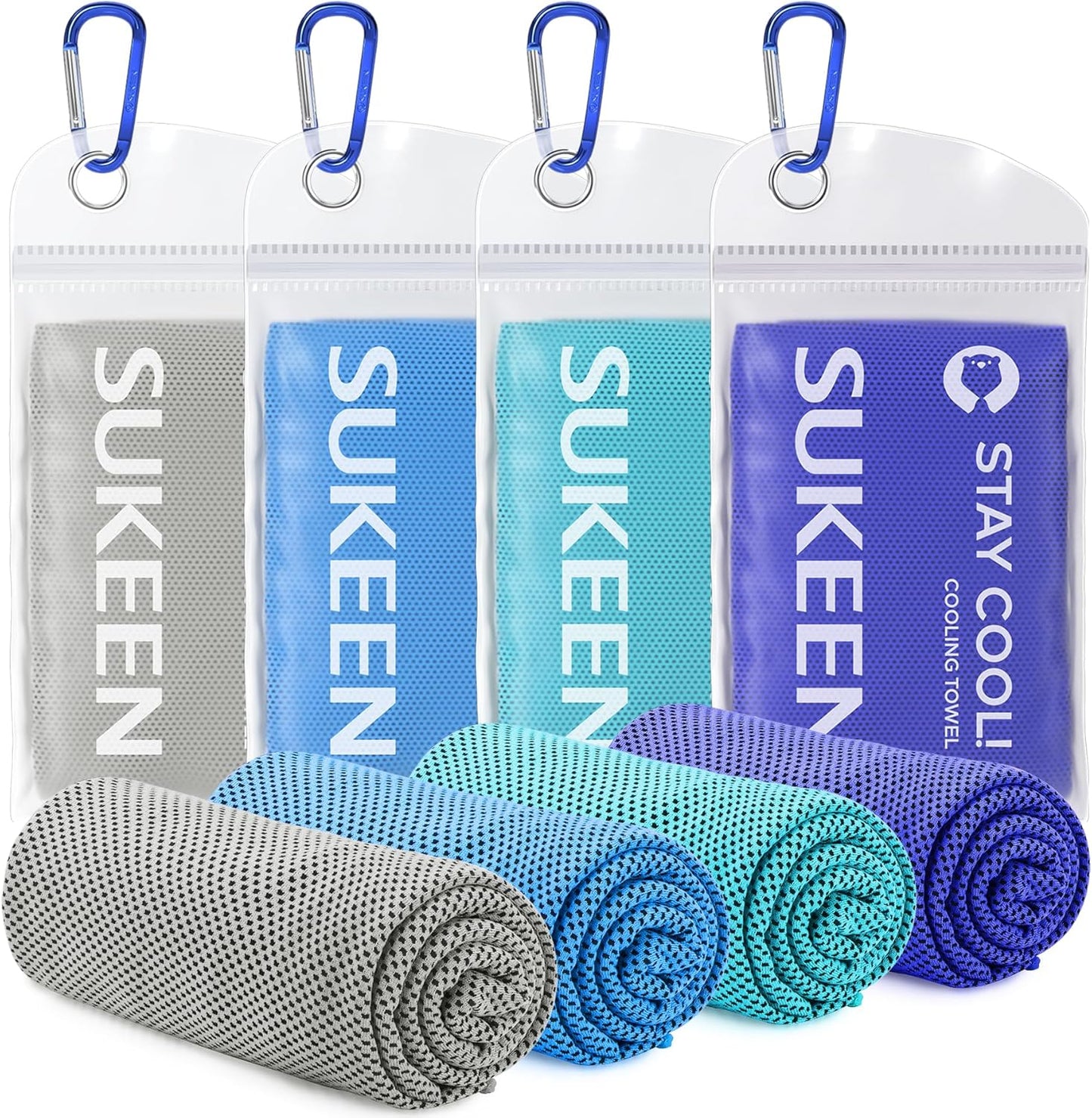 Sukeen [4 Pack Cooling Towel (40"x12"), Soft Breathable Chilly Microfiber Towel for Yoga,Sport,Running,Gym,Workout,Camping,Fitness,Workout & More Activities