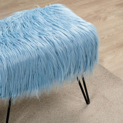 Home Soft Things Green Mongolian Faux Fur Ottoman, Desert Sage, 19'' x 13'' x 17'', Cozy Plush Fluffy Ottoman Foot Rest Stool for Living Room Bedroom Entryway Makeup Bench End of Bed Home Décor