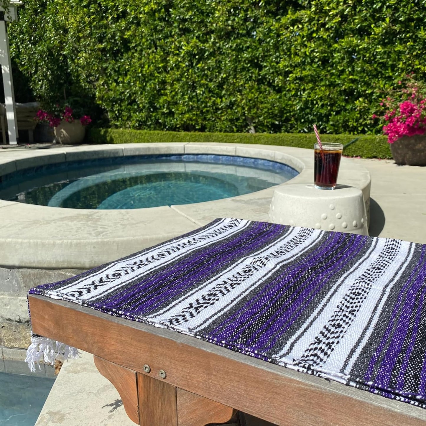 Del Mex Classic Mexican Blanket, Large Authentic Woven Falsa Throw (70"x50"), Artisan Southwest Décor for Beach, Yoga, Outdoors (Lavender)