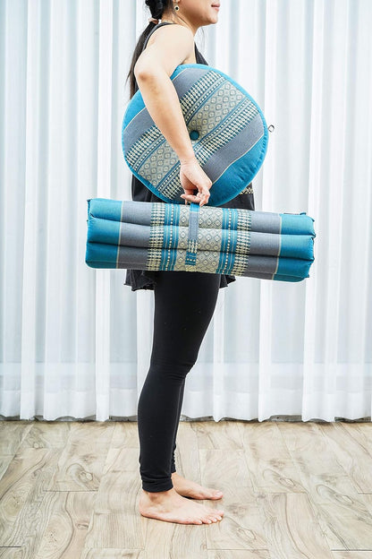 Leewadee Meditation Cushion Set – 1 Small Zafu Yoga Pillow and 1 Small Roll-Up Zabuton Mat Filled with Kapok