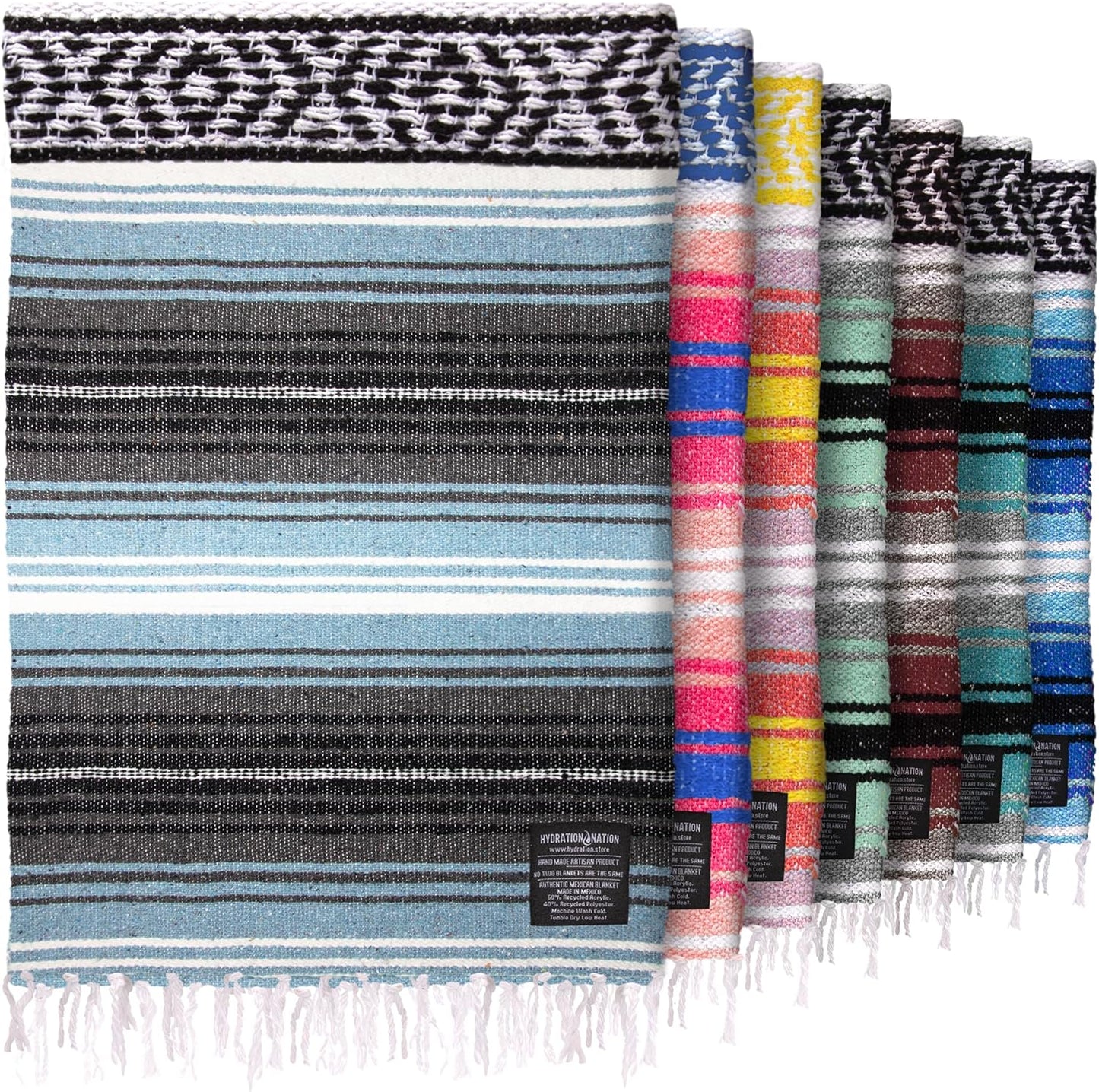 Hydration Nation Authentic Large Handwoven Mexican Blanket - Soft Yoga - Durable Serape - Lightweight Falsa, Beach, Camping, Picnic, Outdoor 70"x50" - Mandarin