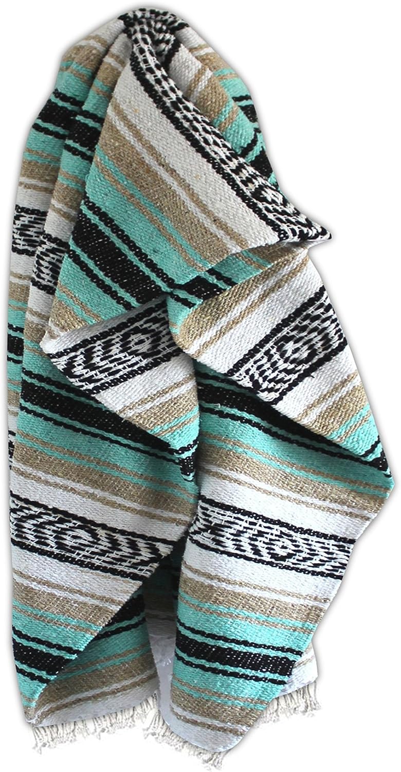 Del Mex Classic Mexican Blanket, Large Authentic Woven Falsa Throw (70"x50"), Artisan Southwest Décor for Beach, Yoga, Outdoors (Lavender)