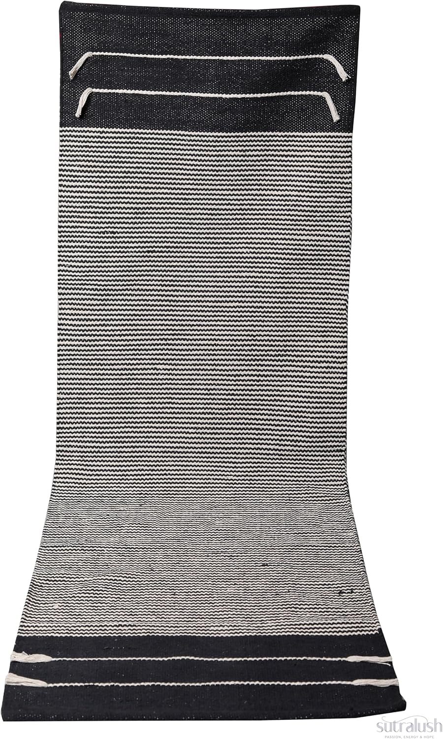 Organic Cotton Yoga Rug, Handwoven Non-Slip Yoga Mat 72x24 Inch, Washable Breathable Fitness Mat for Yoga, Pilates & Meditation, Black & White