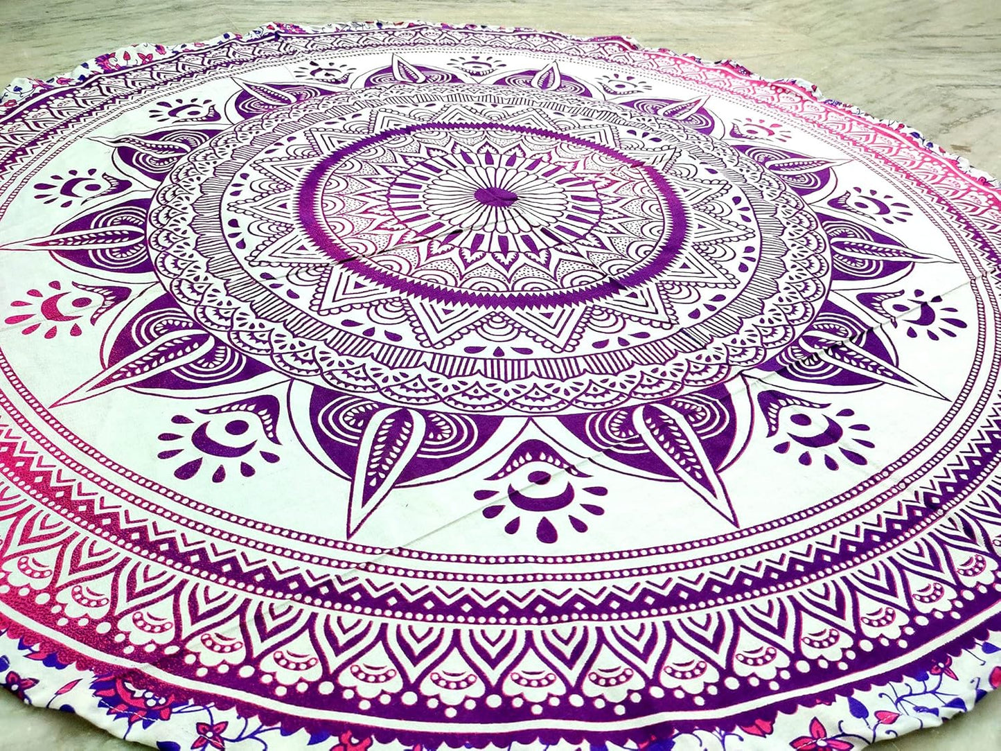 Mandala Round Beach Tapestry Boho Hippie Blanket Bohemian Large Table Cloth Home Decor Yoga Mat Meditation Picnic Rug Throw Hippy Gypsy Tablecloth Roundie (42 Inches, Orange And Blue)