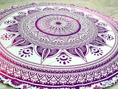 Mandala Round Beach Tapestry Boho Hippie Blanket Bohemian Large Table Cloth Home Decor Yoga Mat Meditation Picnic Rug Throw Hippy Gypsy Tablecloth Roundie (42 Inches, Orange And Blue)