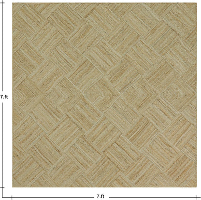 Hand Braided Jute 4 Ft Square Kilim Rug Flatweave Pink Geometric Pattern Jute Sisal Rug, Thick 0.27 Inch Indoor Outdoor Carpet for Kitchen, Bedside, Yoga Mat - Colors B