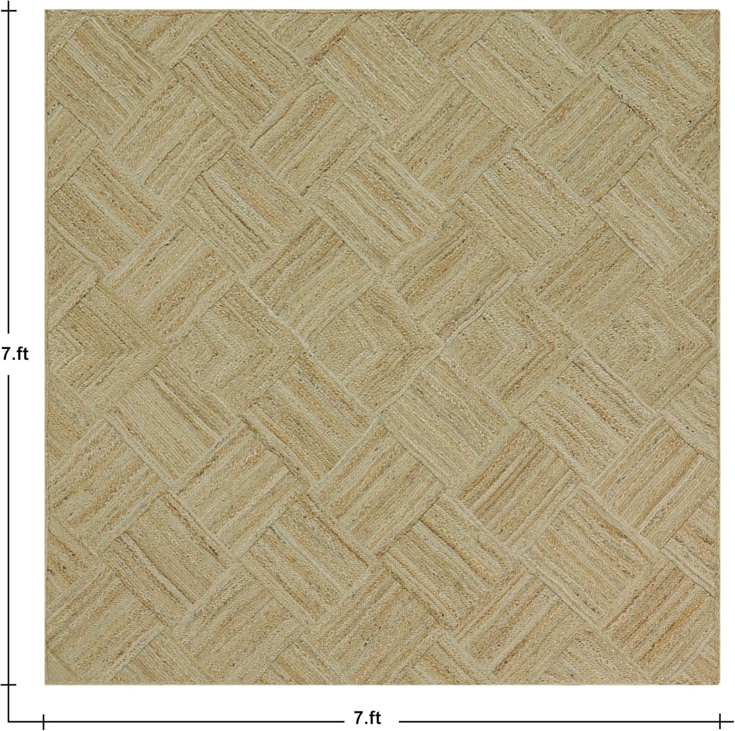 Hand Braided Jute 4 Ft Square Kilim Rug Flatweave Pink Geometric Pattern Jute Sisal Rug, Thick 0.27 Inch Indoor Outdoor Carpet for Kitchen, Bedside, Yoga Mat - Colors C