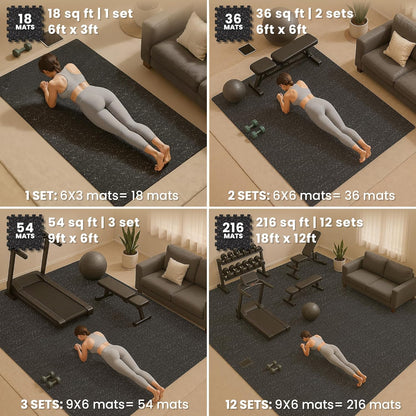 bemaxx Gym Mats Set - 18 pcs EVA Interlocking Foam Floor Tiles (12.6"x12.6"x0.4") 18sqft Protective Gym Flooring Sports Home Workout Exercise Mats Puzzle Garage Fitness Play-Room Pool Treadmill Bike
