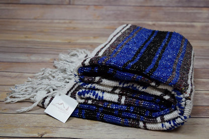 Open Road Goods Blue Mexican Blanket - Authentic Serape Falsa Blanket - Handmade