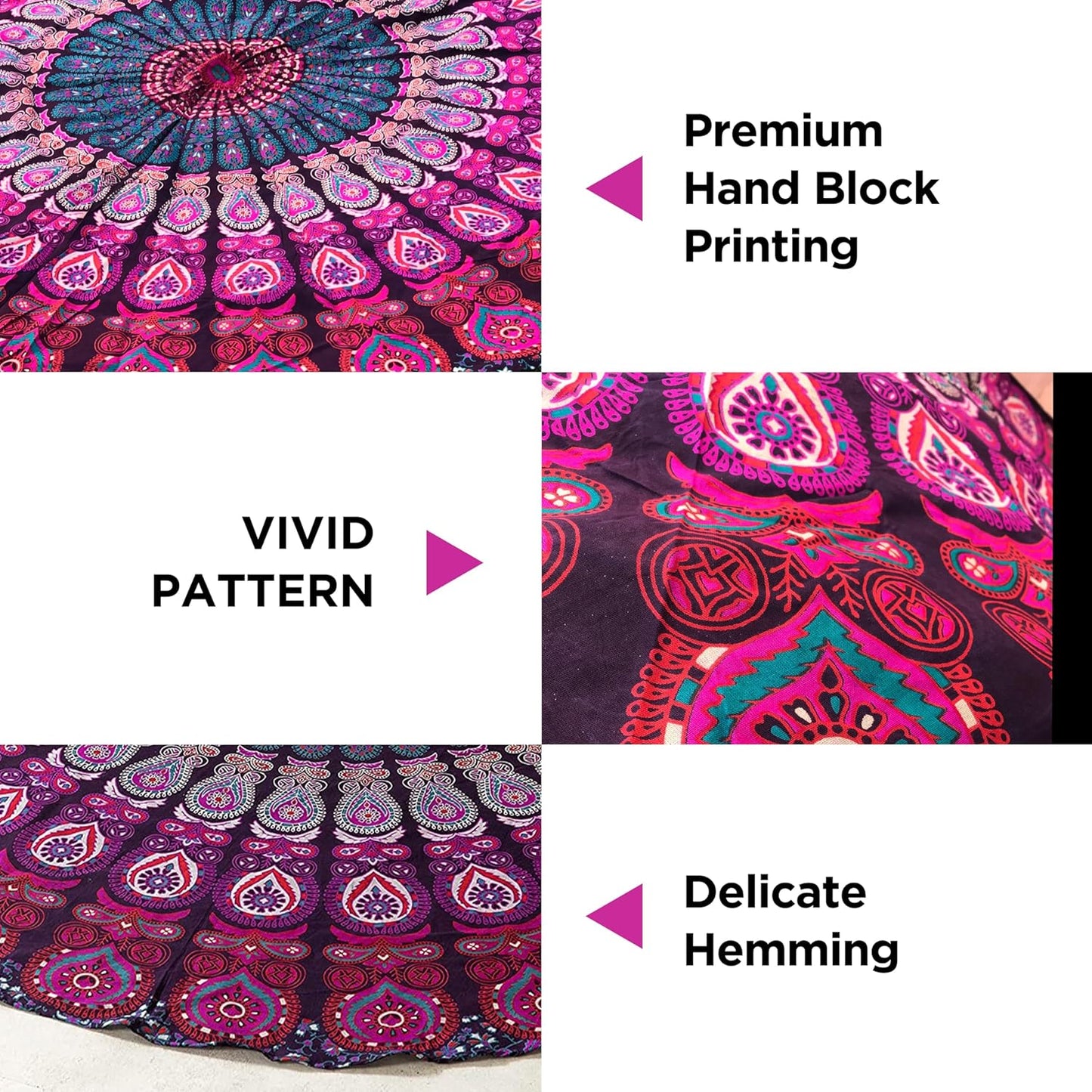 raajsee Purple Round Beach Tapestry Hippie/Boho Beach Blanket Mandala/Indian Cotton Throw - Round Tablecloth/Home Decor/Indie Rug Yoga Mat Meditation Picnic Rugs 127 CM / 50 INCHE Circle