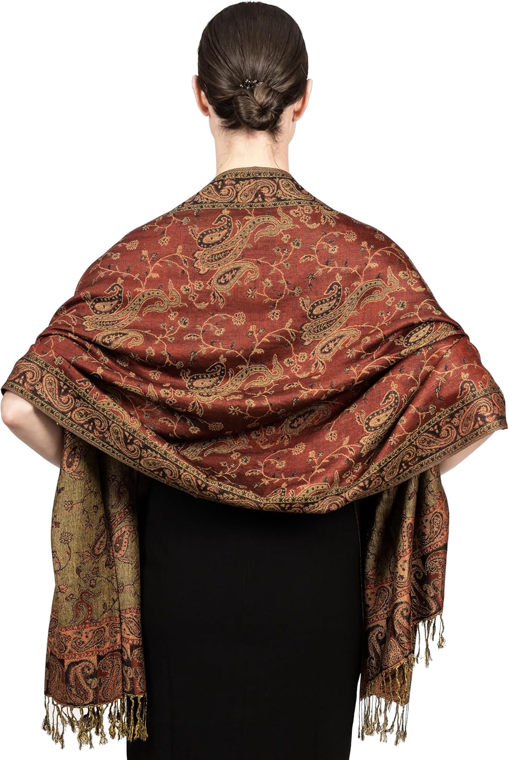 Achillea Reversible Paisley Pashmina Rave Scarf – Exotic Indian Shawls and Wraps for Evening Dresses, Festivals, All Seasons - Colors A