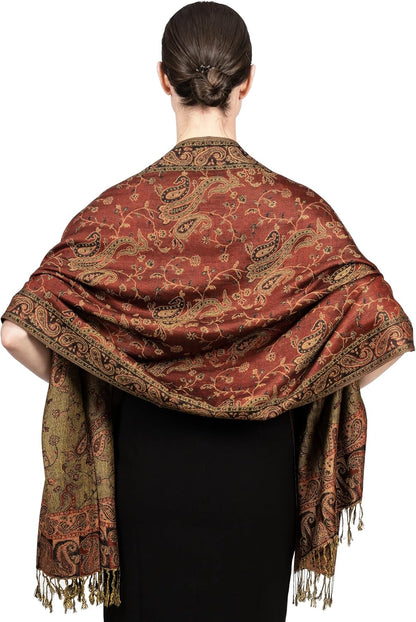 Achillea Reversible Paisley Pashmina Rave Scarf – Exotic Indian Shawls and Wraps for Evening Dresses, Festivals, All Seasons - Colors A