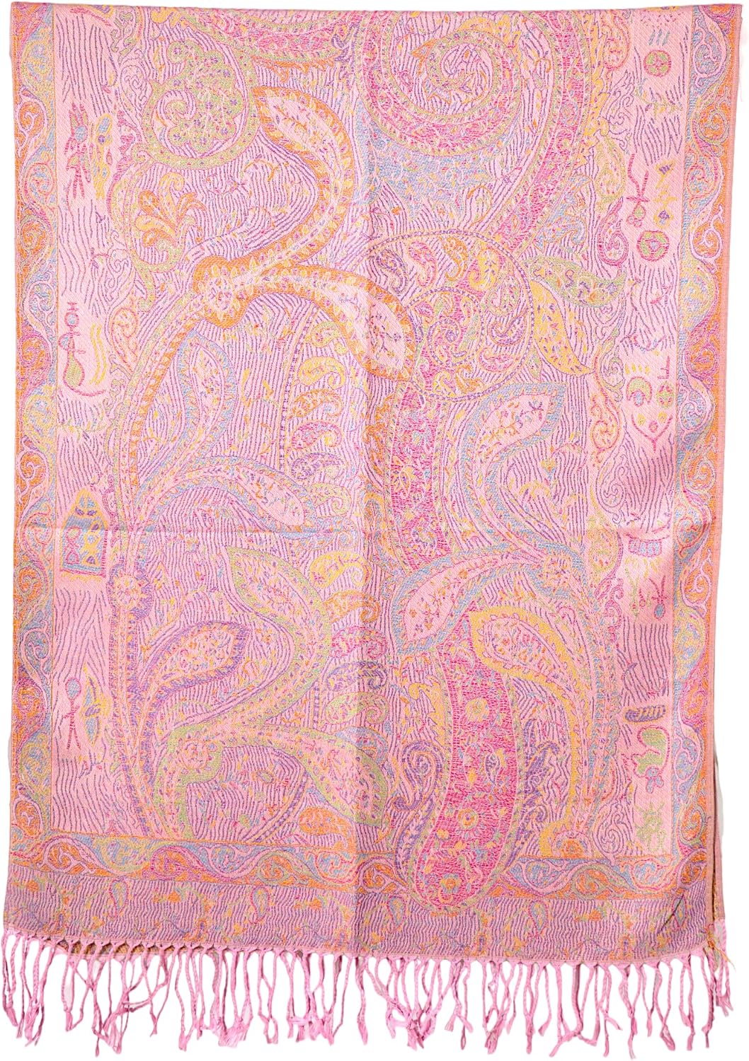 Achillea Reversible Paisley Pashmina Rave Scarf – Exotic Indian Shawls and Wraps for Evening Dresses, Festivals, All Seasons - Colors B