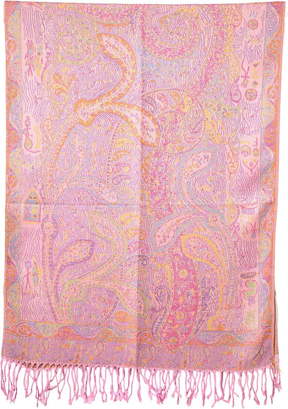 Achillea Reversible Paisley Pashmina Rave Scarf – Exotic Indian Shawls and Wraps for Evening Dresses, Festivals, All Seasons - Colors B