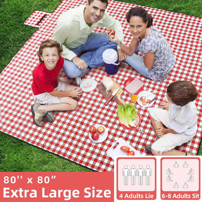 ZAZE Extra Large Picnic Outdoor Blanket, 80''x80'' Waterproof Foldable Blankets Gingham Picnic Mat for Beach, Camping Grass Lawn Park Accessories Cute Couple Gifts Ideas Wedding Registry(Green White)