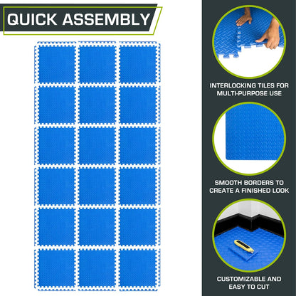 ProsourceFit Exercise Puzzle Mat ½-inch, EVA Interlocking Foam Floor Tiles for Home Gym, Workout Equipment, Kids Play Areas, Black, 24 SQ FT - 6 Tiles
