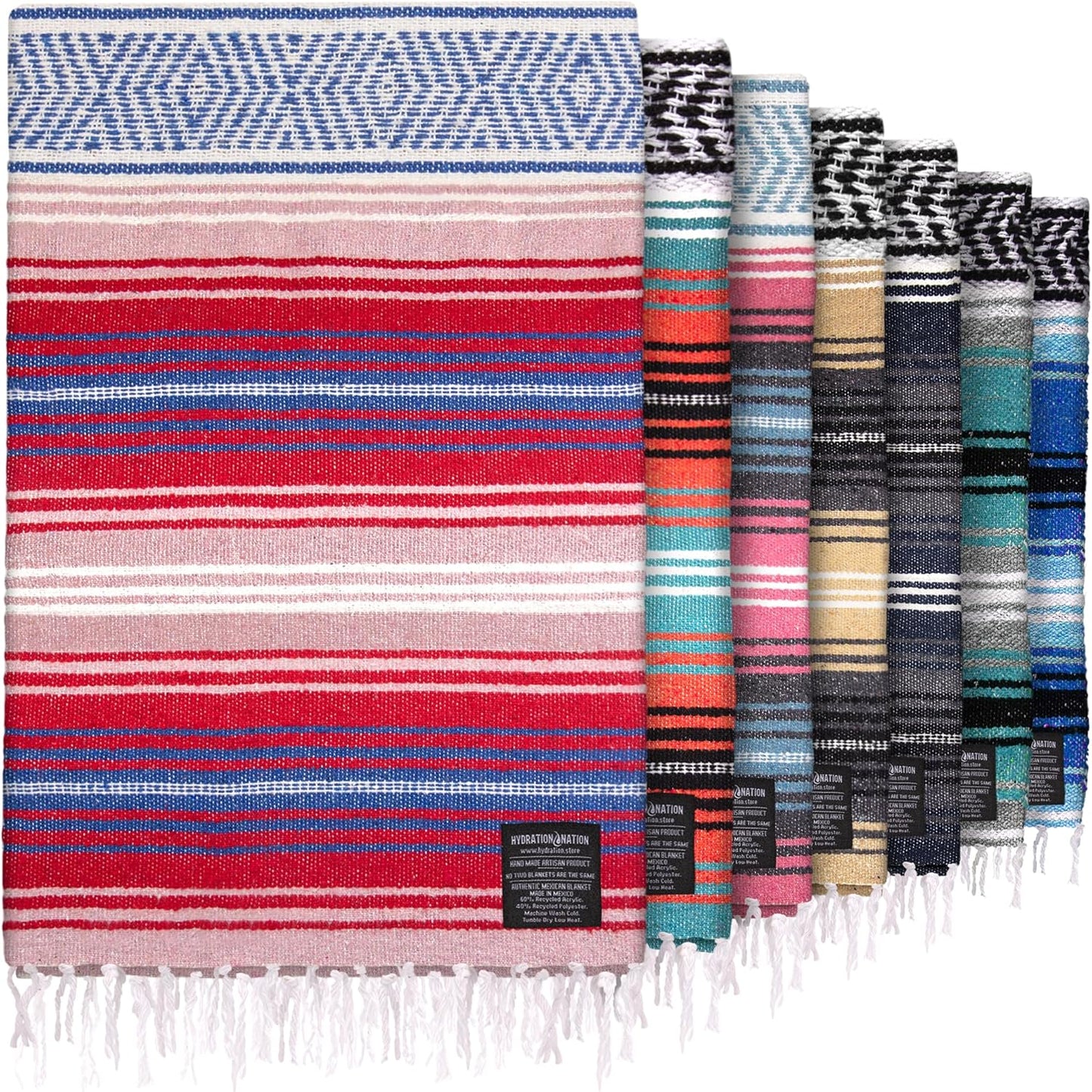 Hydration Nation Authentic Large Handwoven Mexican Blanket - Soft Yoga - Durable Serape - Lightweight Falsa, Beach, Camping, Picnic, Outdoor 70"x50" - Mandarin