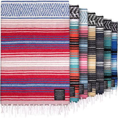 Hydration Nation Authentic Large Handwoven Mexican Blanket - Soft Yoga - Durable Serape - Lightweight Falsa, Beach, Camping, Picnic, Outdoor 70"x50" - Mandarin
